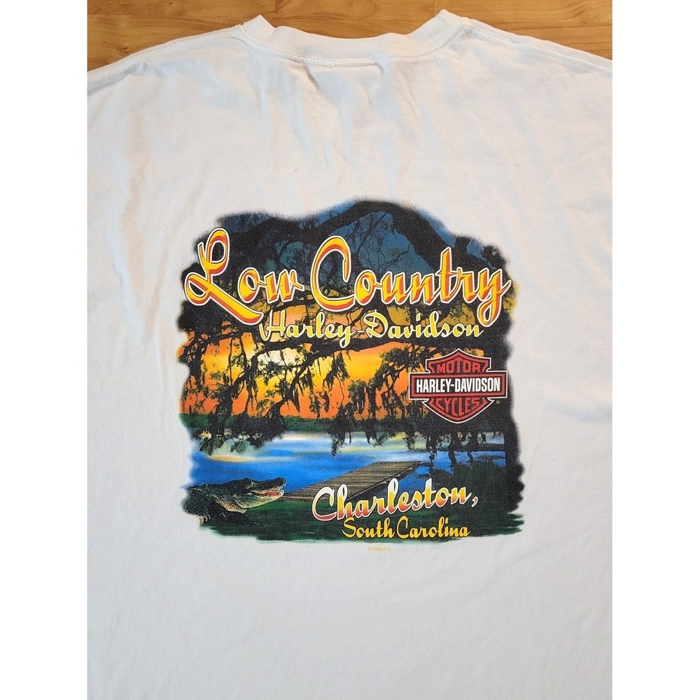 VTG Y2K Harley-Davidson 3XL Low Country Charleston Swamp Gator Graphic White Tee